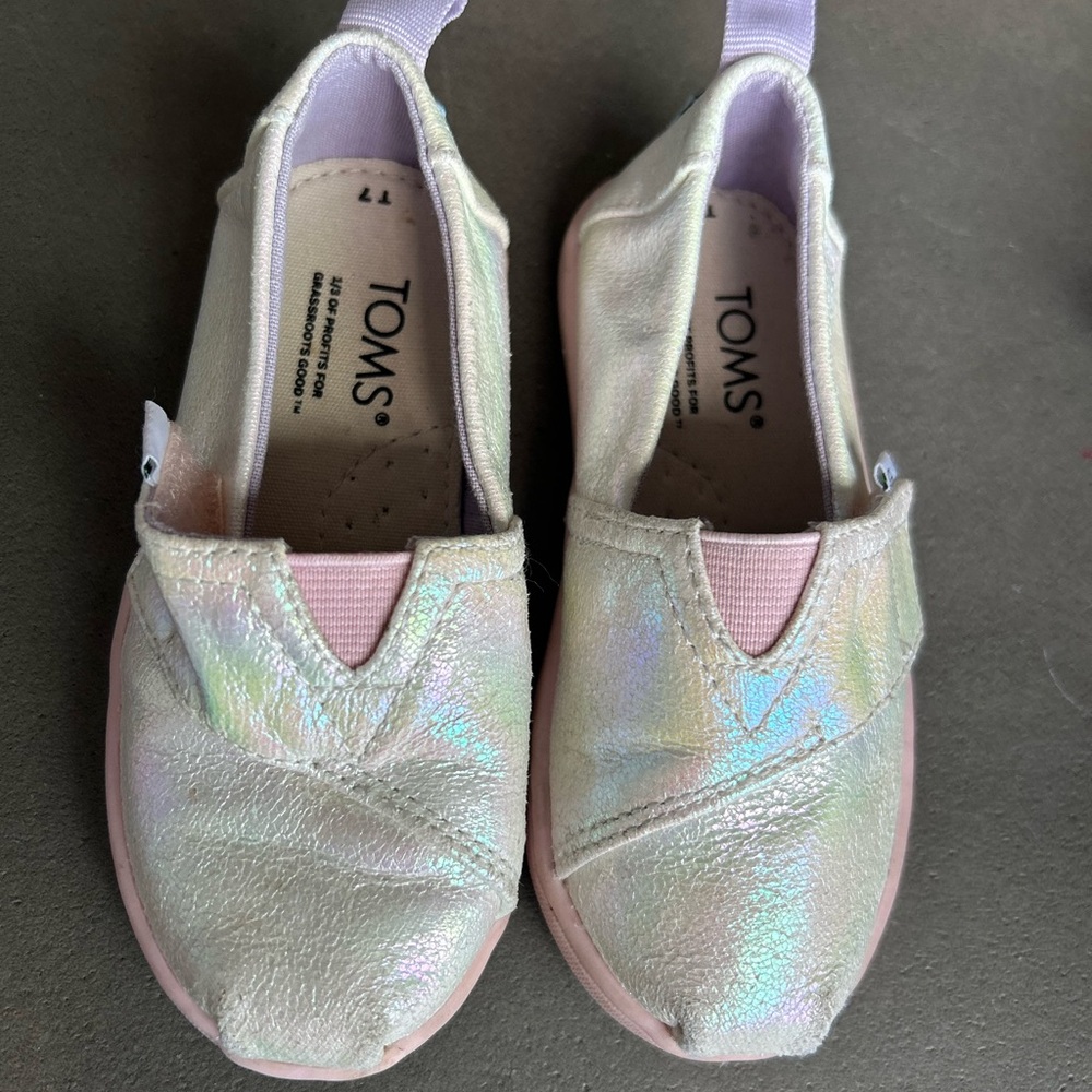 TOMS Kids Iridescent Pink Slip-On Shoes